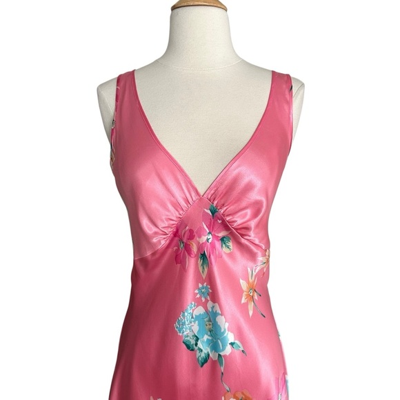 JONES NEW YORK Fuschia Floral Satin Slip Dress Lingerie Gown Vintage Inspired M - Picture 2 of 15